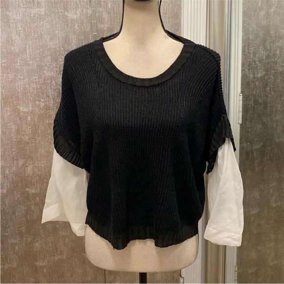 Piazza Sempione Black and White Crew Neck Sweater M